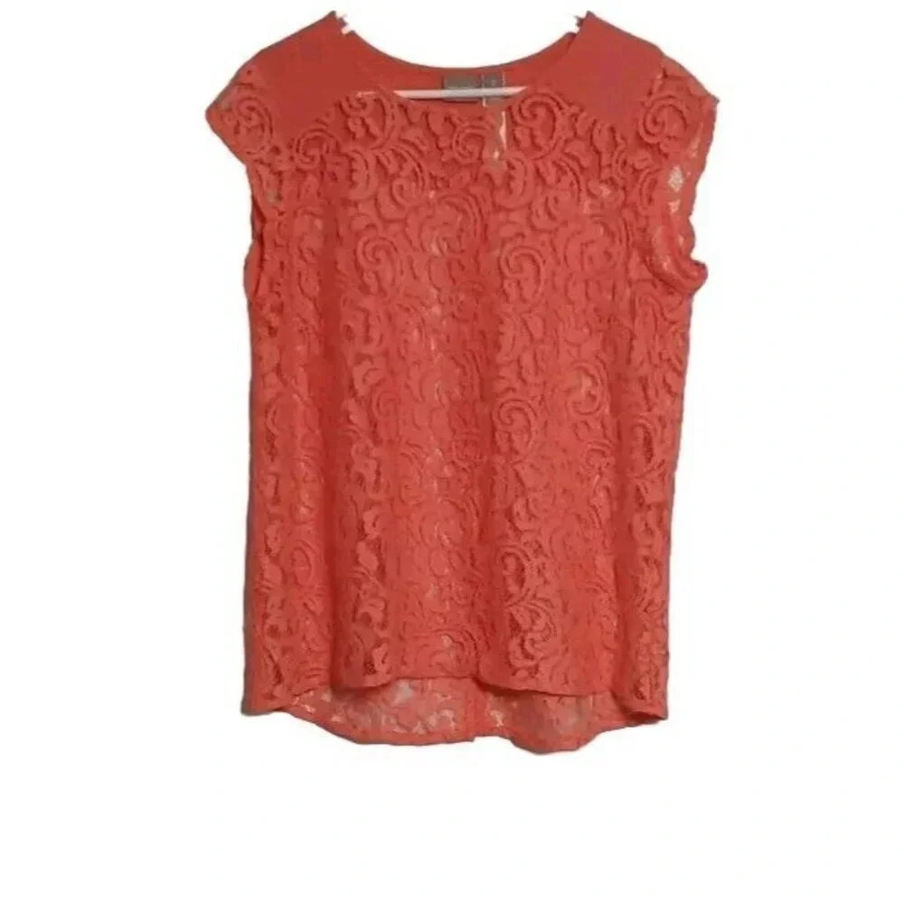Chicos Tangerine Lace Overlay Top Blouse Layering Size 2 Large